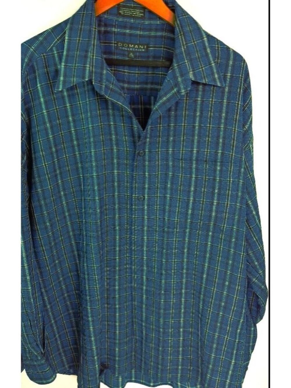Domani XL Mens Blue Black Plaid Comfort Shirt